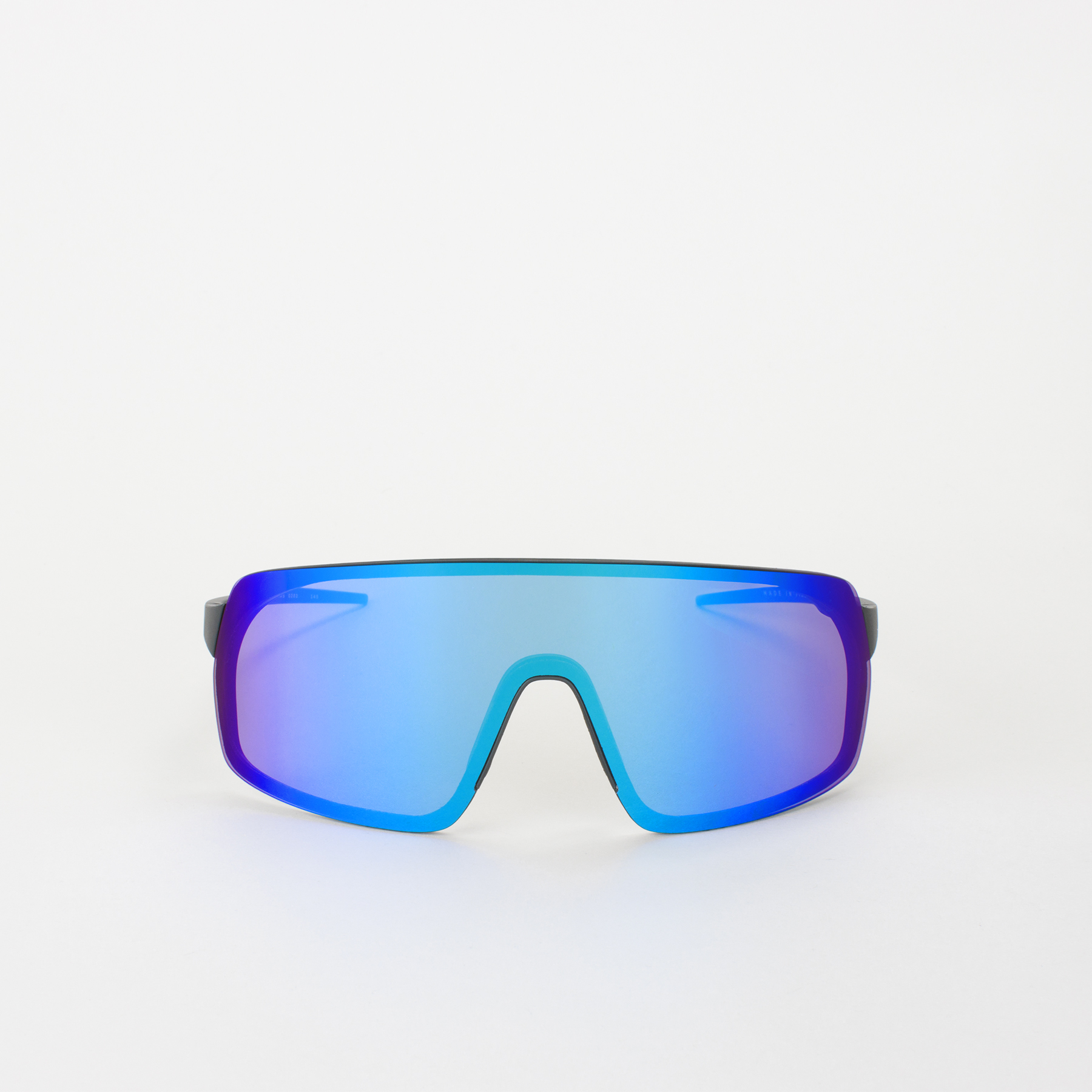 Sports sunglasses OUT OF Rams blue on the white background, view slightly from the side