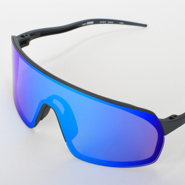 Sports sunglasses OUT OF Rams blue on the white background, view slightly from the side