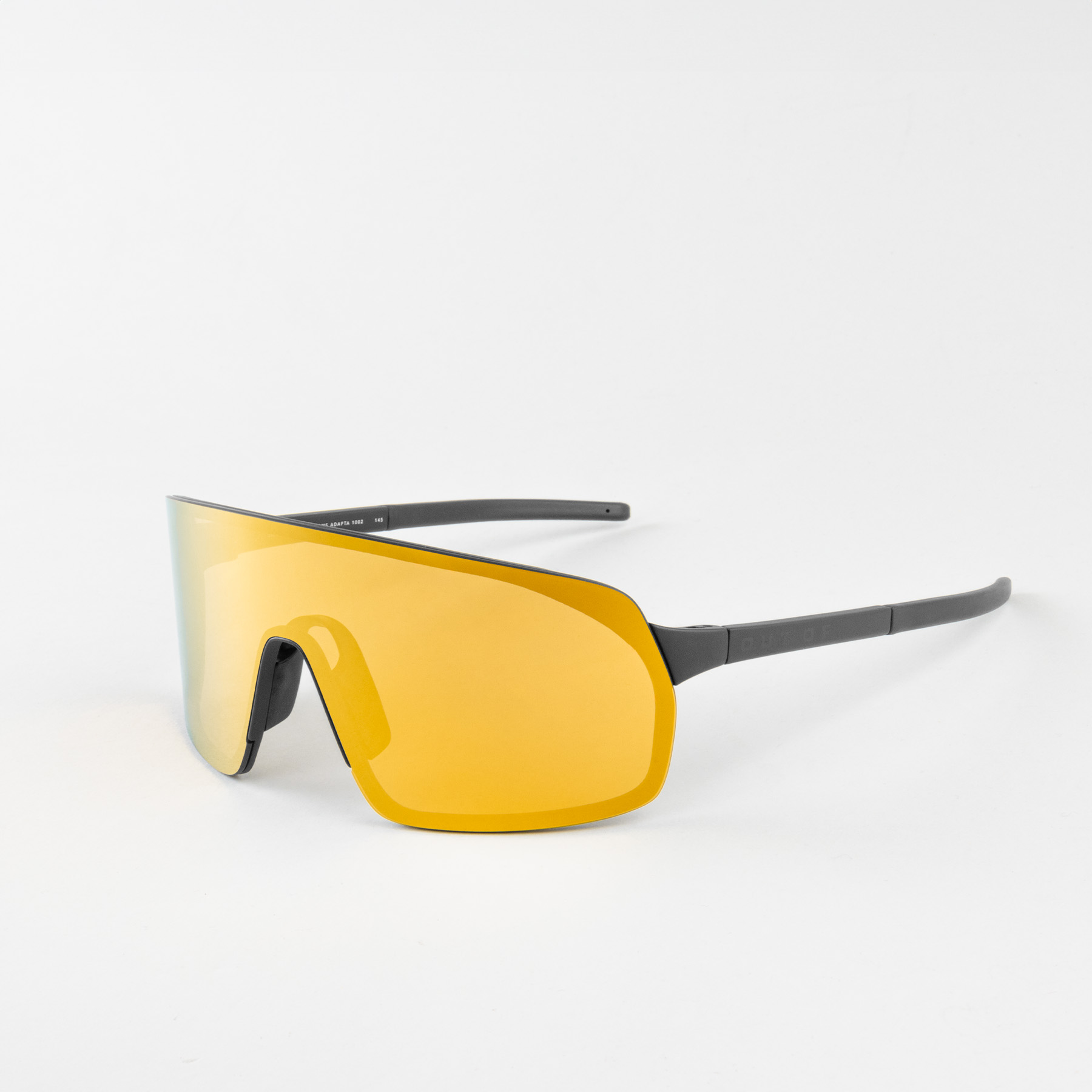 Sports sunglasses OUT OF Rams Gold on the white background, view slightly from the side