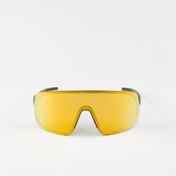 Sports sunglasses OUT OF Rams Gold on the white background, view from the front