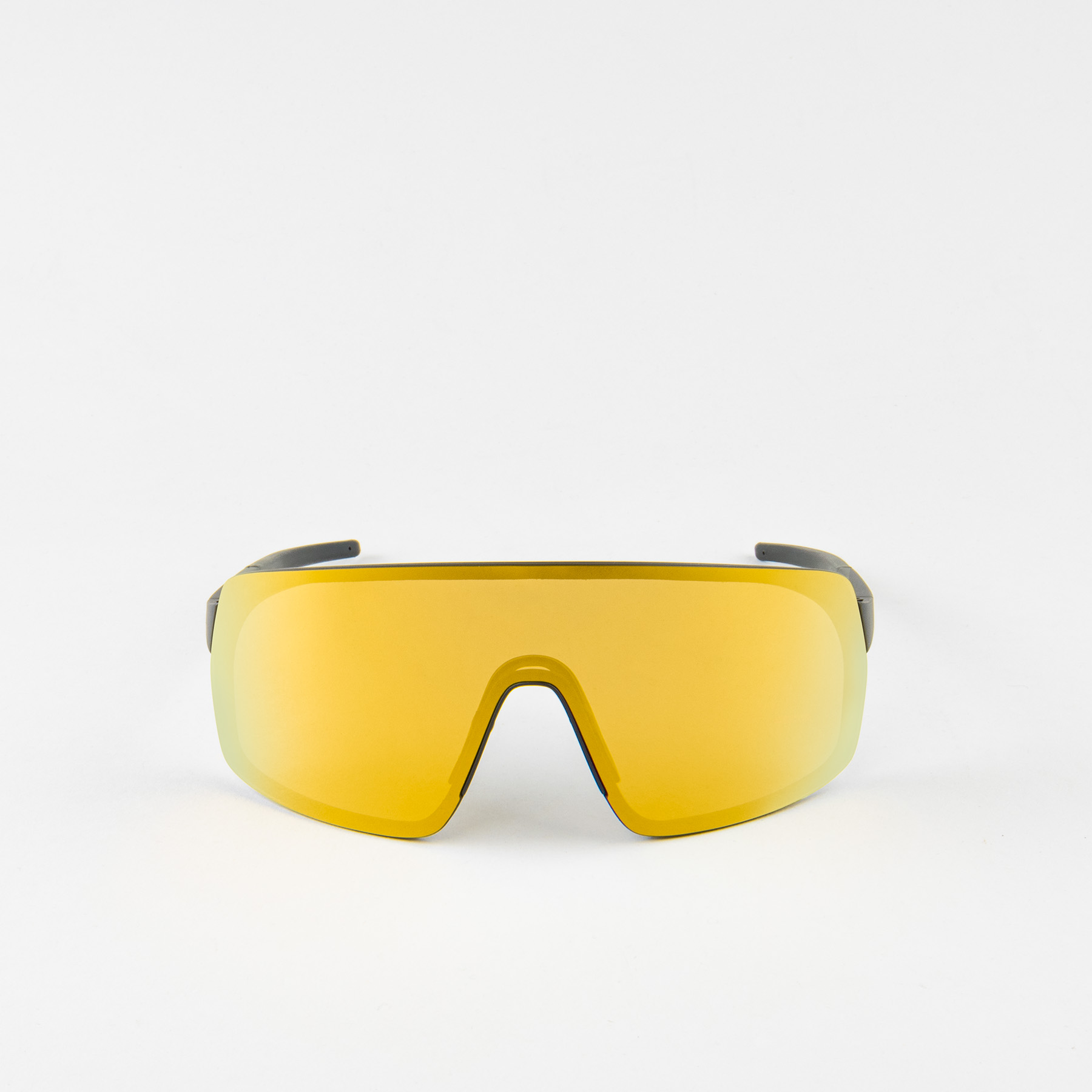 Sports sunglasses OUT OF Rams Gold on the white background, view from the front